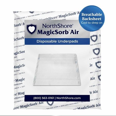 NORTHSHORE MagicSorb Air Disposable Underpads, White, X-Large, 30x36", 10PK 1743
